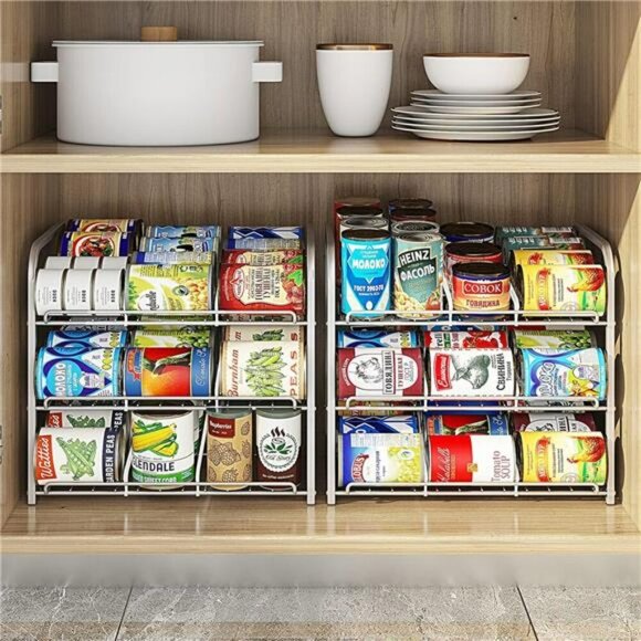 AIYAKA Stackable Can Rack Organizer 3 Tier Pantry Cabinet Food Storage Shelf - Picture 3 of 8
